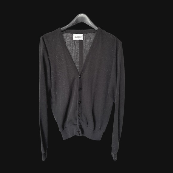 Campus Other - 70's Campus Vintage Black V-Neck Button Front Cardigan Sweater Made in USA M/L